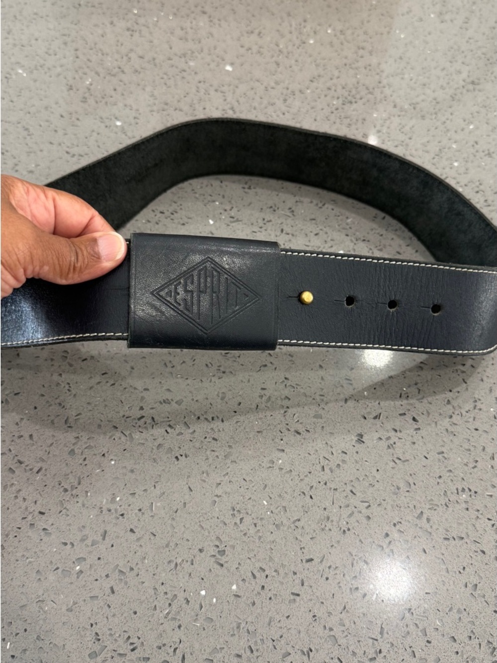 Esprit Black Leather Logo Slide Belt